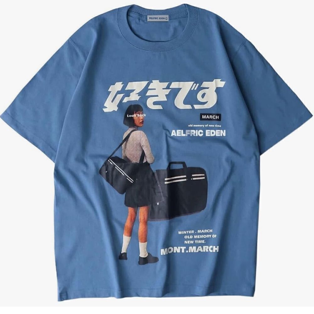 NWT Aelfric Eden Blue Graphic T-Shirt Oversized Tee Unisex XL Short Sleeves Crew